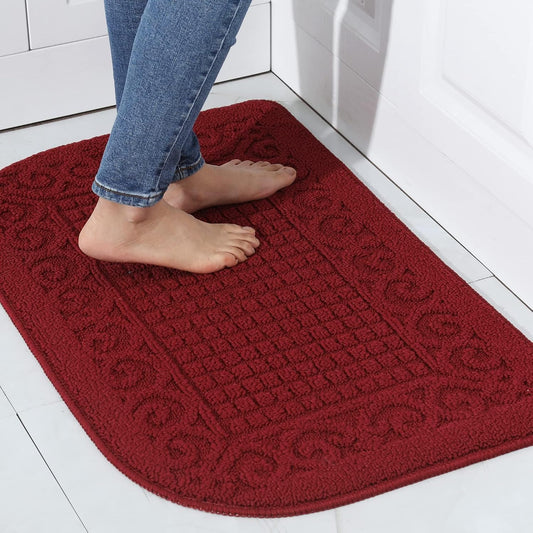 COSY HOMEER 27x18 Half Round Kitchen Rug,Non Slip Washable Mat,Burgundy 1PC