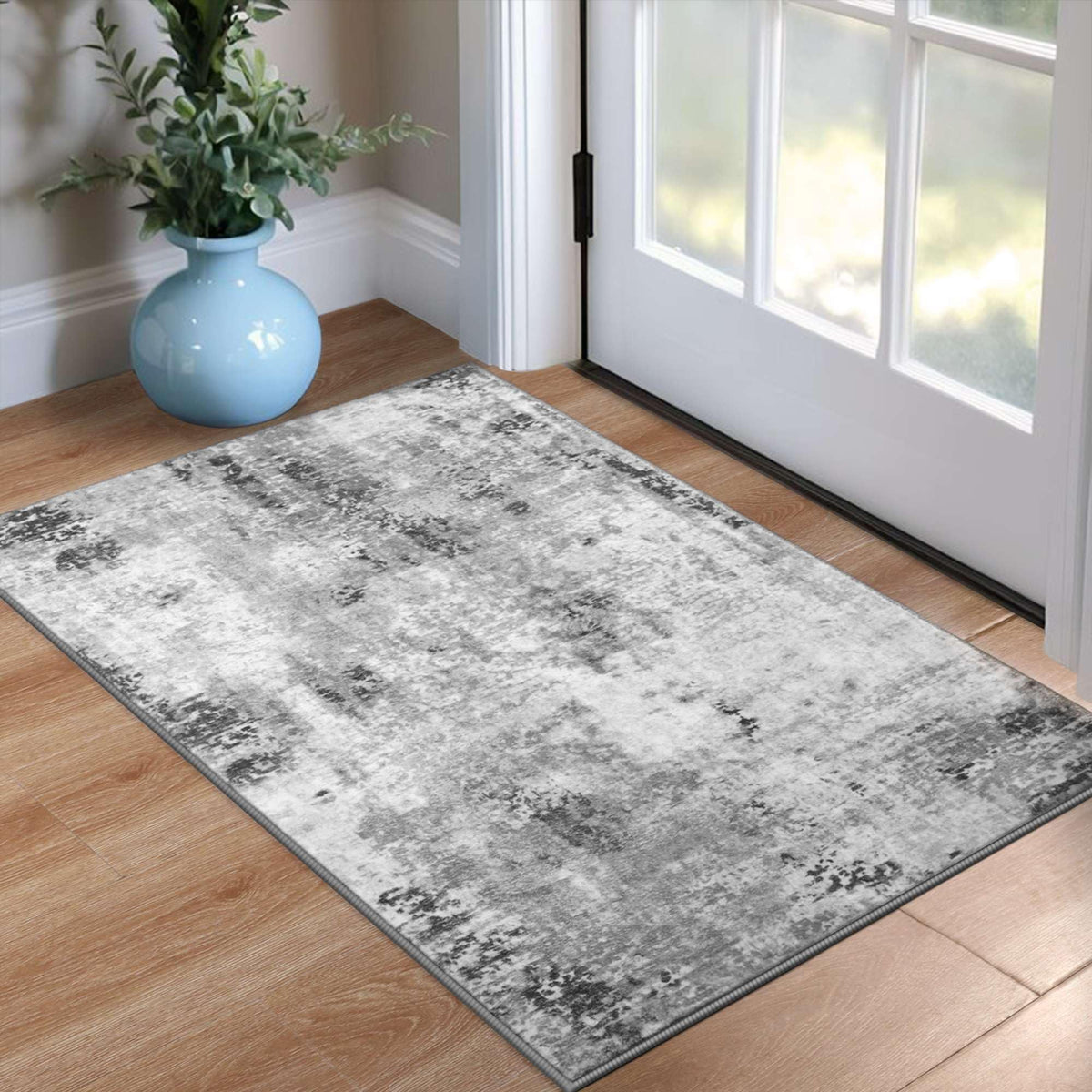 Ompaa 2x6 Rug Runners for Hallways Kitchen Runner Rug Non Slip Washable Grey Long Runner Rugs with Rubber Backing Soft Abstract Carpet Runner for Hallways, Kitchen, Bedroom, Bathroom, Entryway