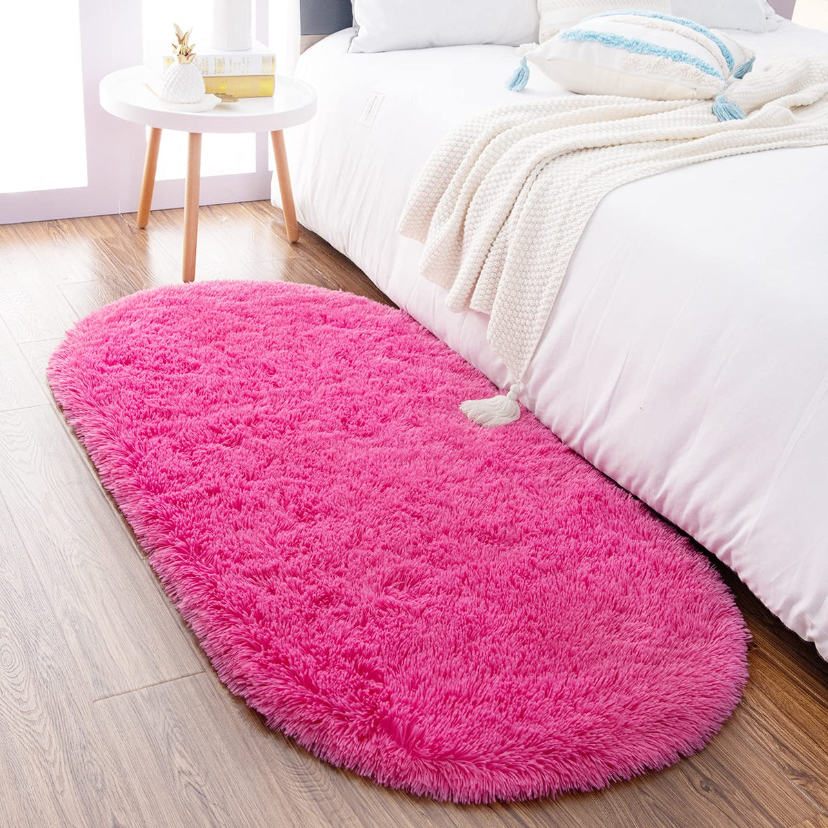 Noahas 2.6x5.3 Grey Fluffy Soft Oval Rug Non-Slip for Bedroom Dorm Hallway