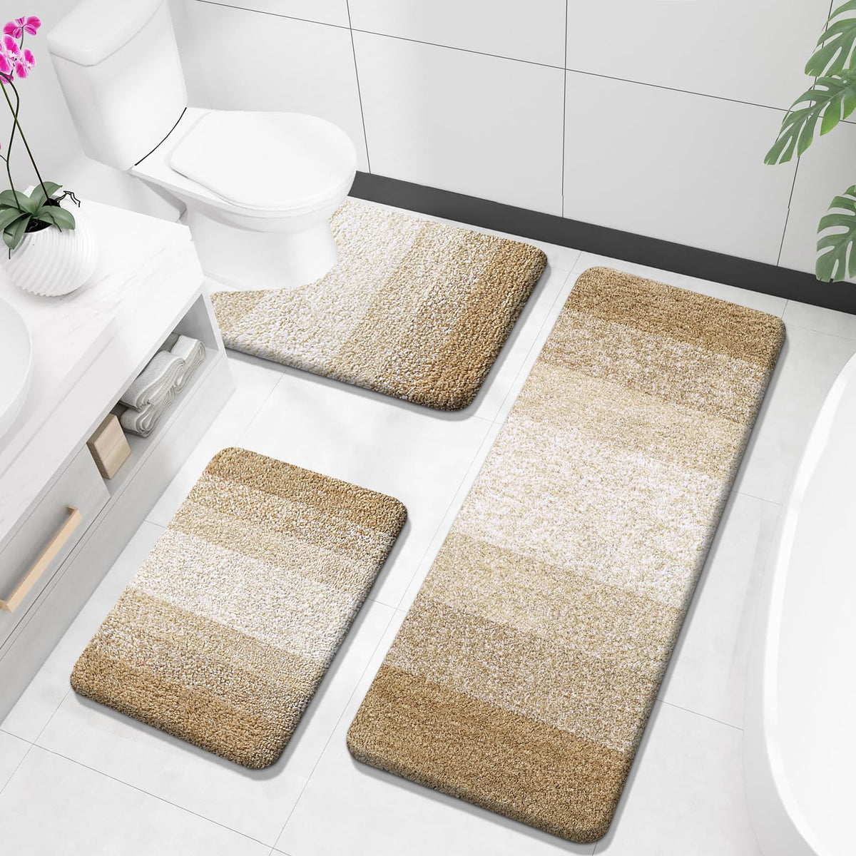 OLANLY Microfiber Bathroom Rugs Sets 3 Piece, Absorbent Bath Mats, Grey