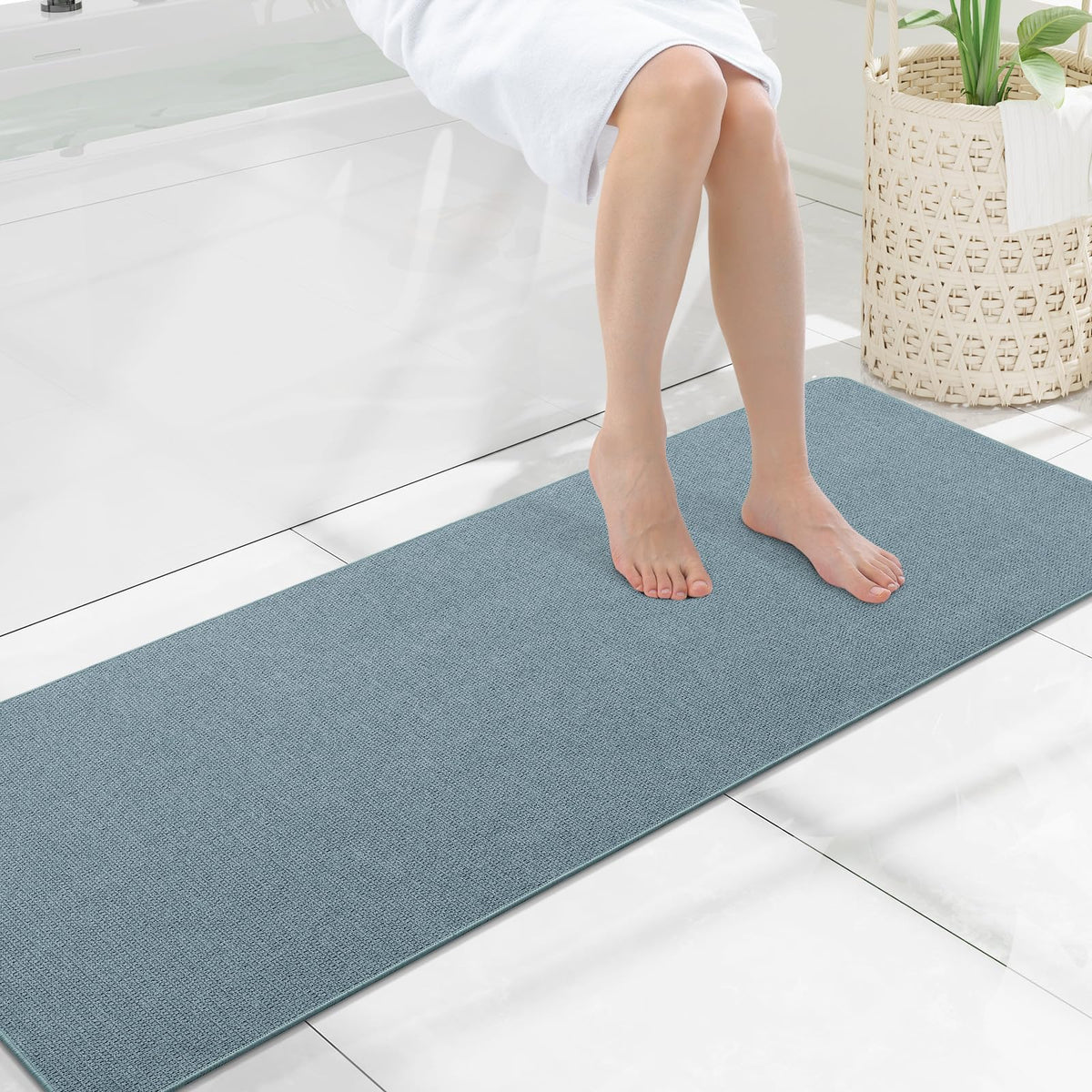 Smiry Ultra Thin Bath Mat 30X20, Non Slip Rubber Washable Bathroom Rugs