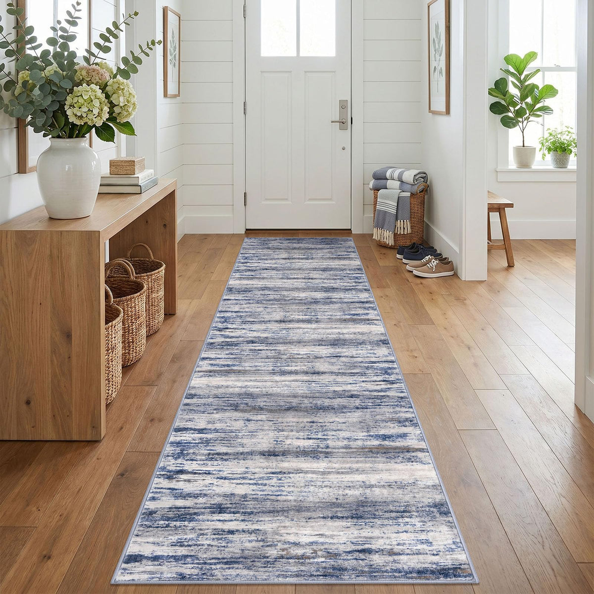 KOZYFLY Abstract Rugs for Entryway 2x3 Washable Small Area Rug Grey-Blue