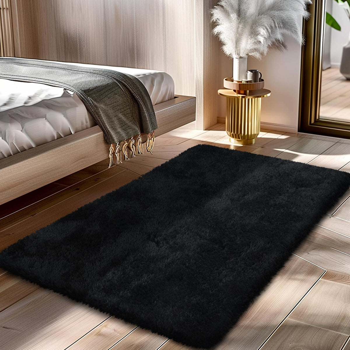 Beige 2x4 Area Rugs for Bedroom, Fluffy Shag Rug Small Rug Bedside Carpet