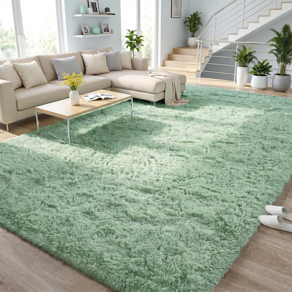 DweIke Fluffy Sage Green Runner Rugs for Bedroom, 2x6 Feet Soft Plush Long Runners for Girls Boys Kids, Non-Slip and Machine Washable Bedside Rug, Small Throw Carpet for Hallway Rooms Decor