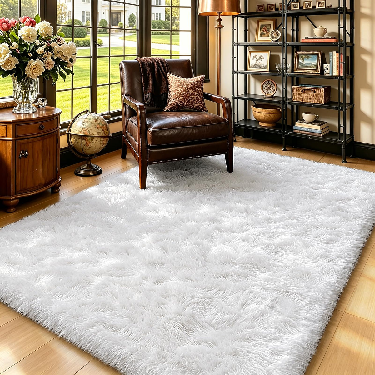 Beige 2x4 Area Rugs for Bedroom, Fluffy Shag Rug Small Rug Bedside Carpet