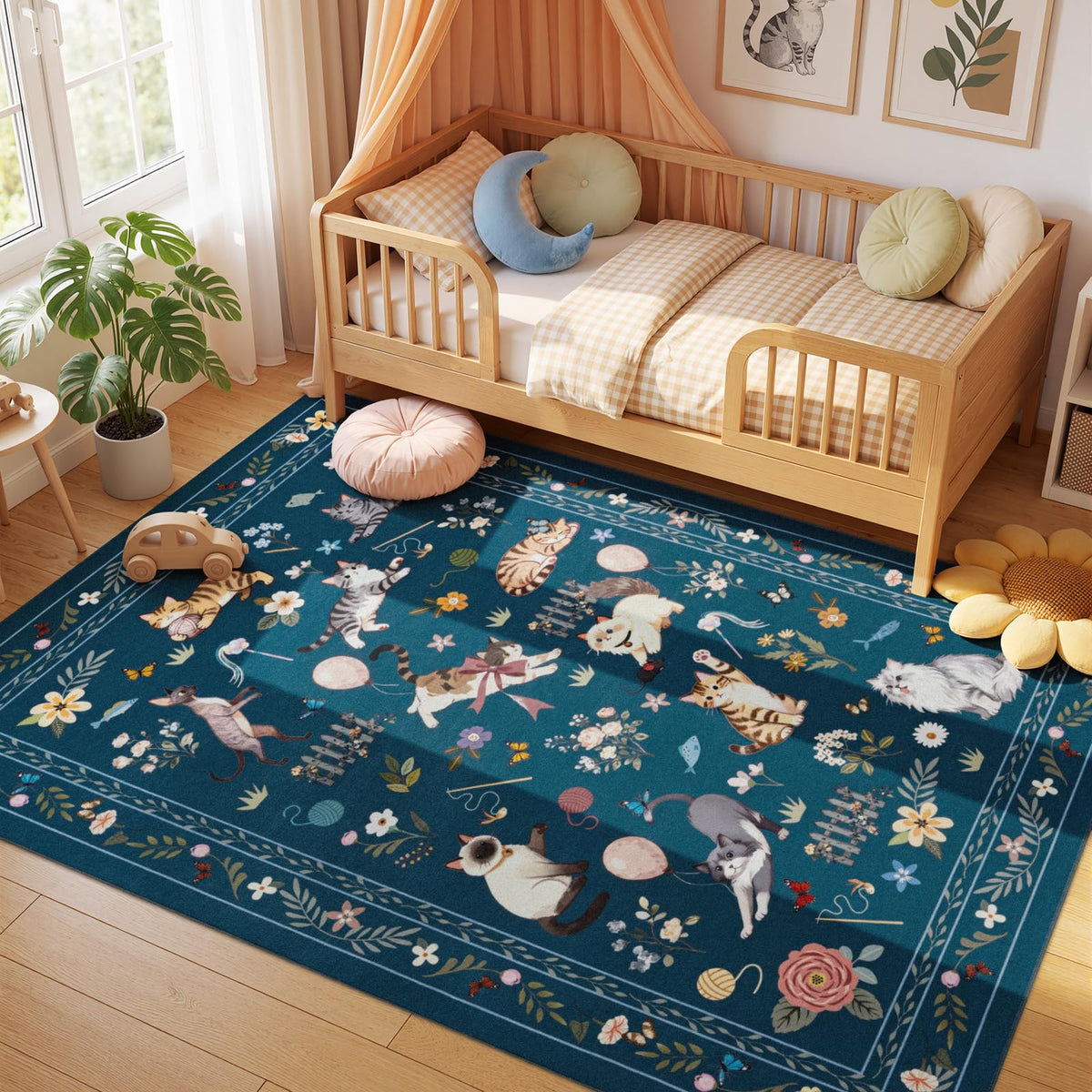 Unirea 2x3 Black Cute Cat Area Rug for Kitchen Entryway, Washable Door Mat