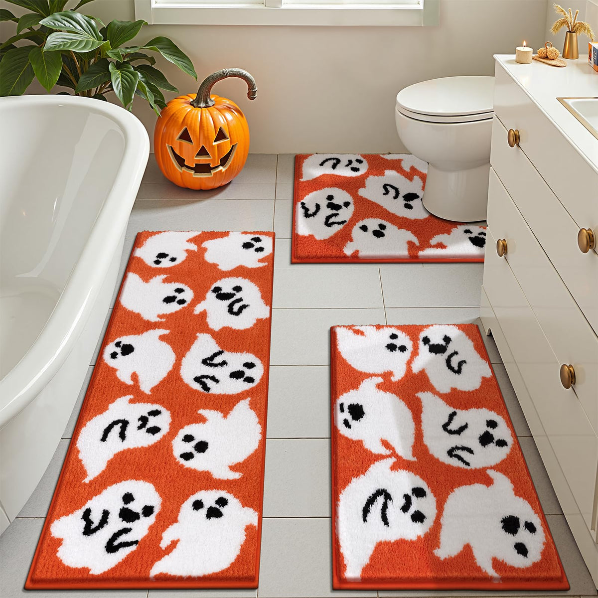 Pauwer Bathroom Rugs 3 Piece Set, Non Slip Washable Bath Mat, Dark Grey