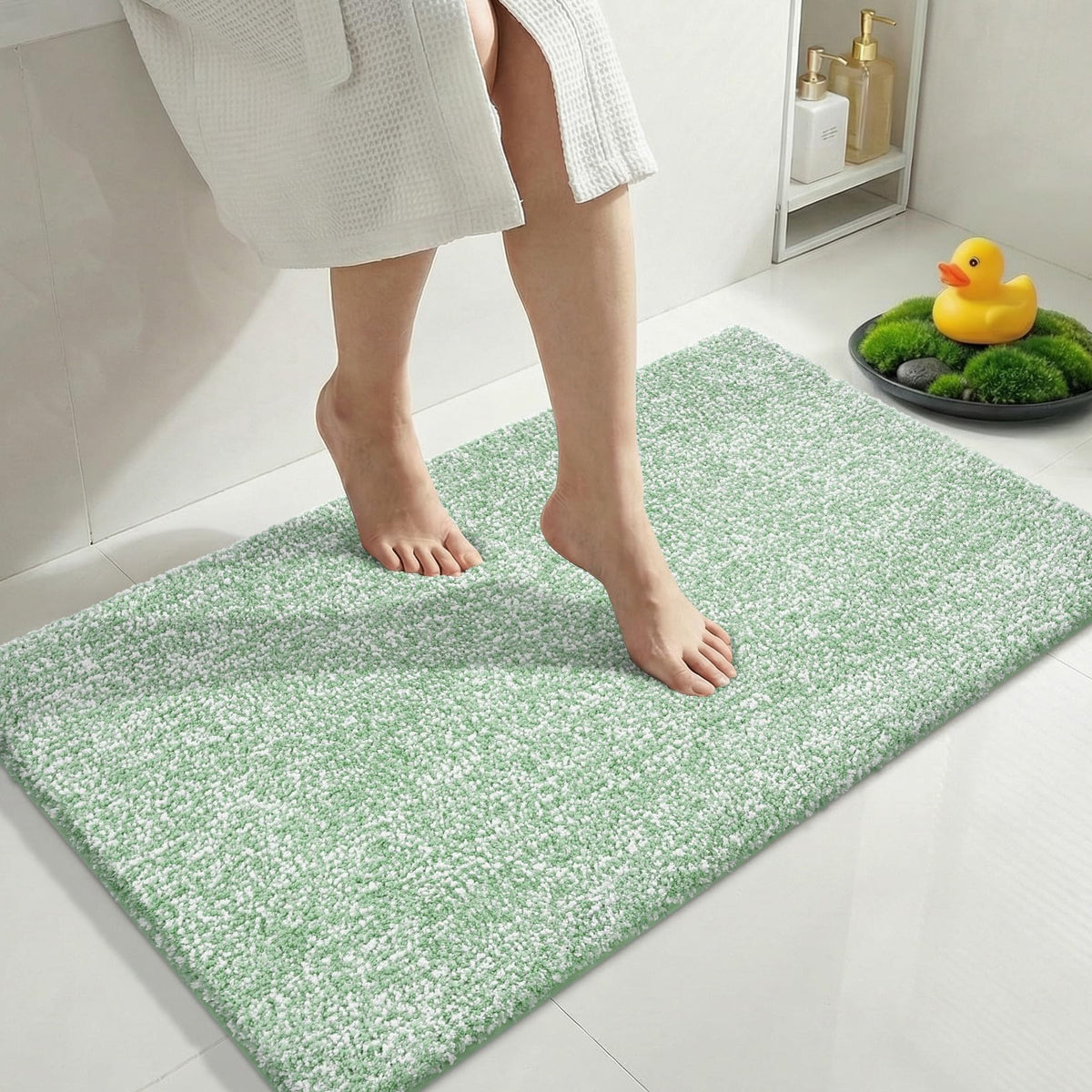 Yimobra Non Slip Machine Washable Bathroom Rug 24x17 Light Beige and White