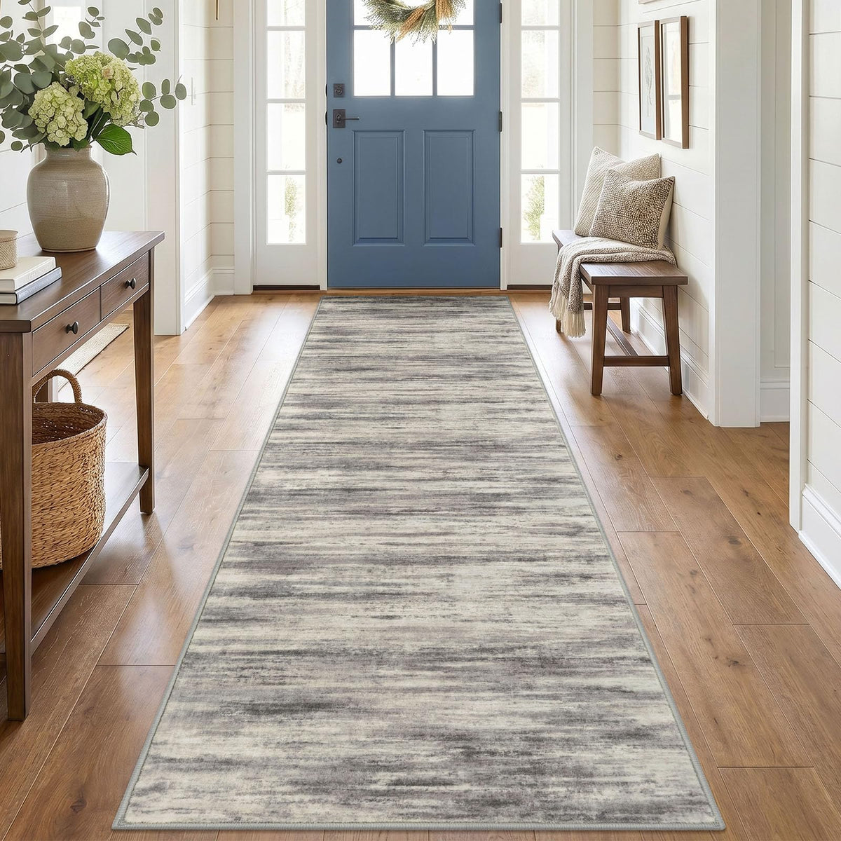 KOZYFLY Abstract Entryway Rug 2x3 Washable Door Mat Indoor Blue Beige
