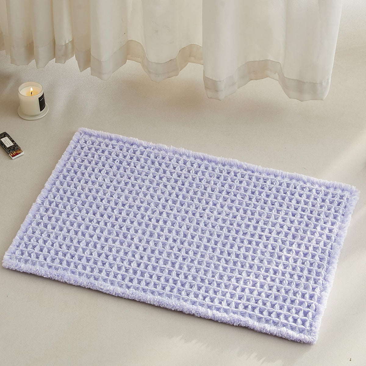 TYUU Waffle Bath Mat, Boho Bathroom Rugs Non Slip Washable, 30x20 Khaki