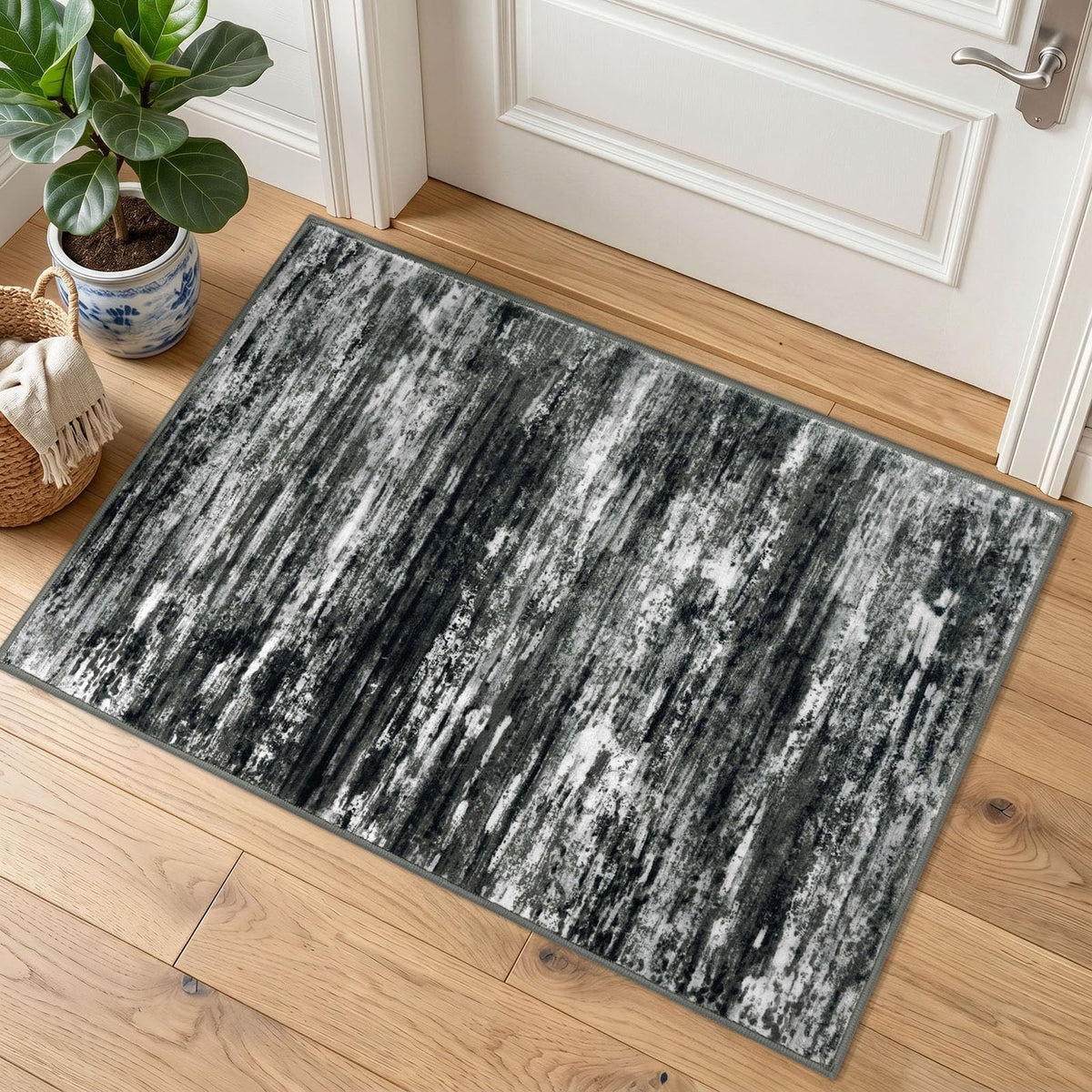 KOZYFLY Abstract Entryway Rug 2x3 Washable Door Mat Indoor Blue Beige