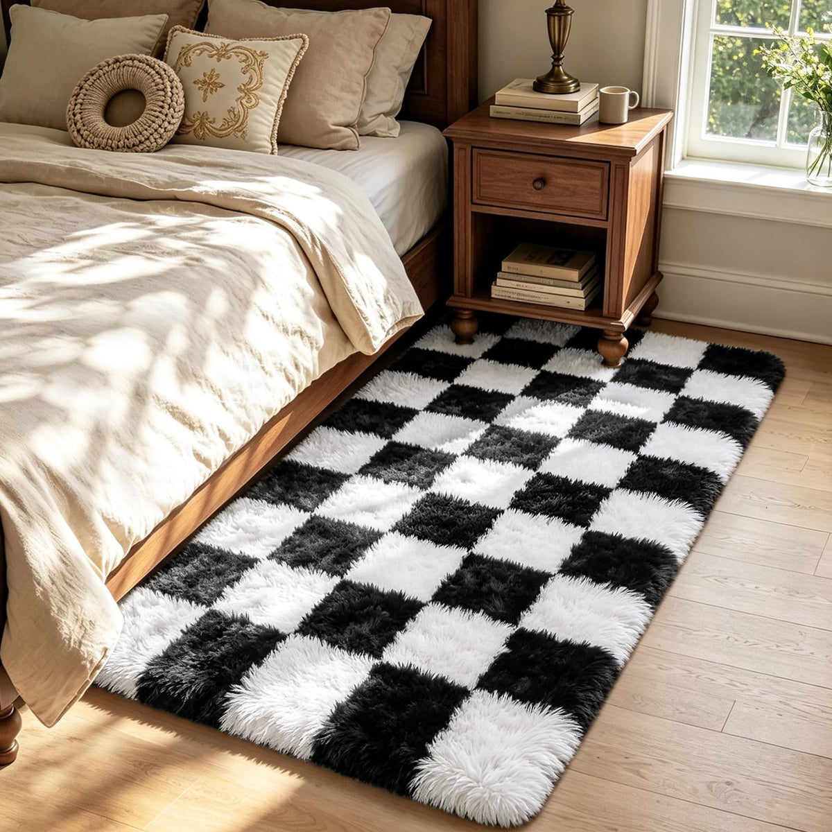 Beige 2x4 Area Rugs for Bedroom, Fluffy Shag Rug Small Rug Bedside Carpet