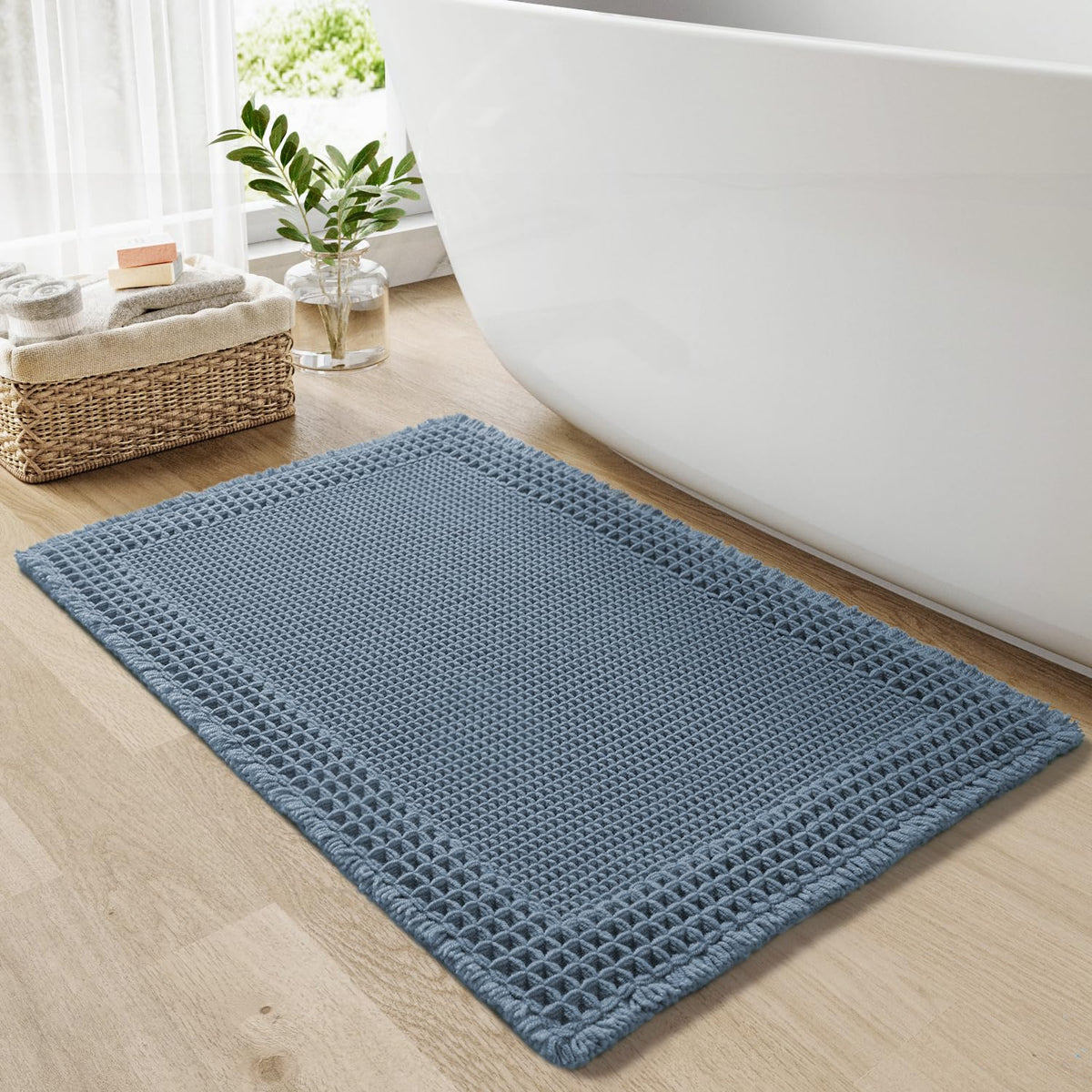 RESARE Waffle Bathroom Runner Rugs, Non Slip Boho Bath Mat 24"x72" Brown