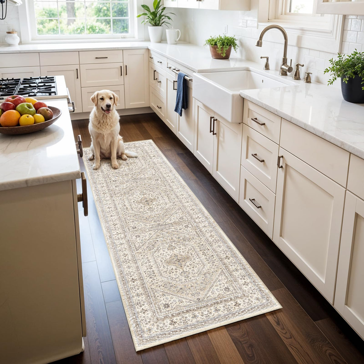2x3 Washable Entryway Area Rug - Non-Slip Boho Throw Rugs Beige Gray