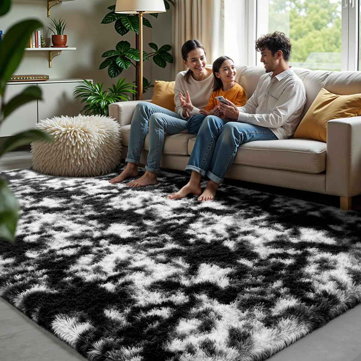 Zentavio 2x6 Runner Rugs for Hallway Shag Soft Bedroom Bedside Rugs Non Slip Fluffy Carpet for Kids Girls Boys Home Decor Aesthetic Dorm Nursery Tie-Dyed Black Grey