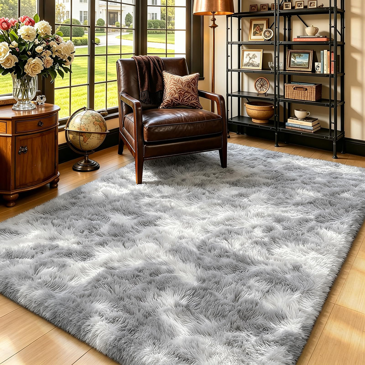 Beige 2x4 Area Rugs for Bedroom, Fluffy Shag Rug Small Rug Bedside Carpet