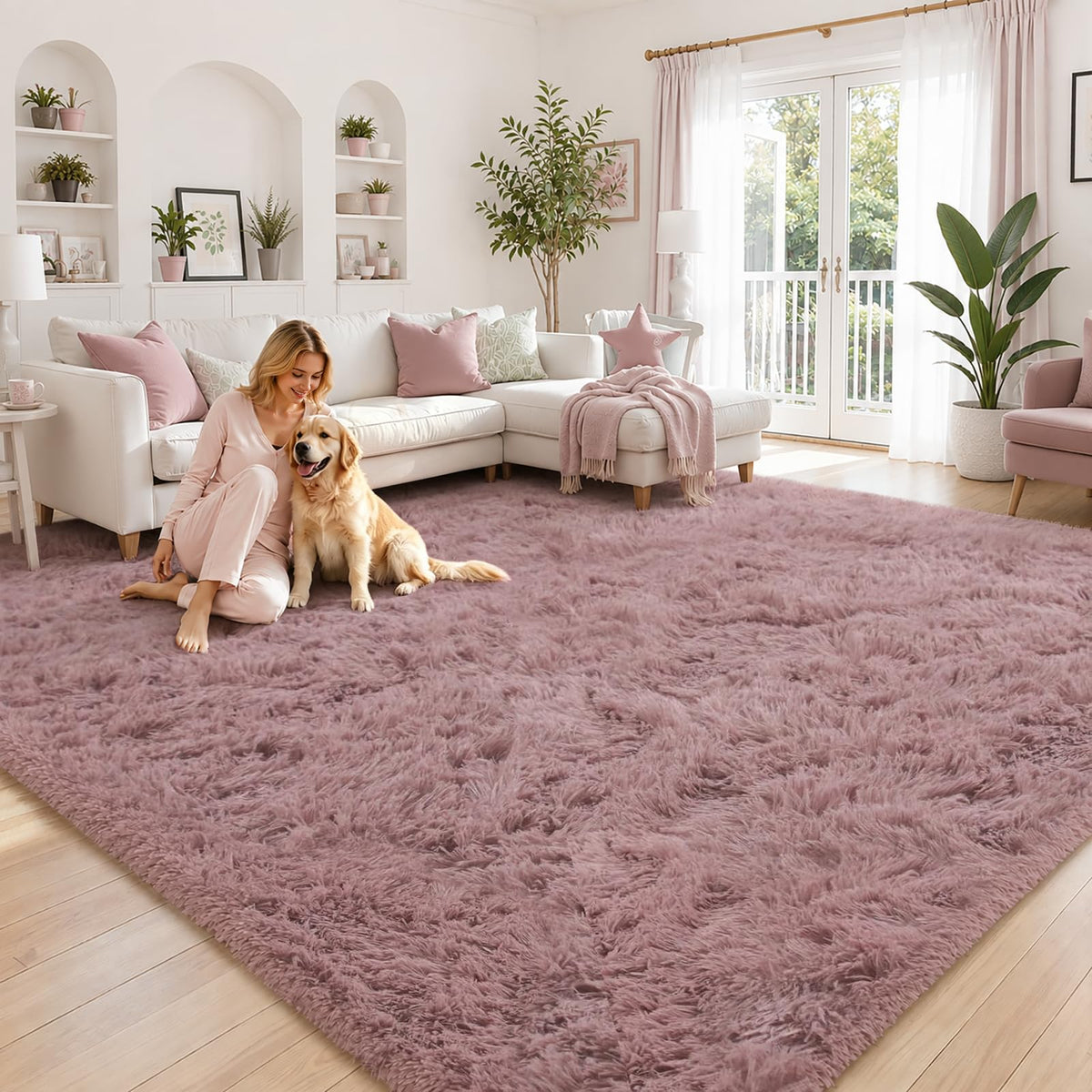 Small Shag Area Rug for Bedroom, 2x3 Cream Soft Plush Carpet