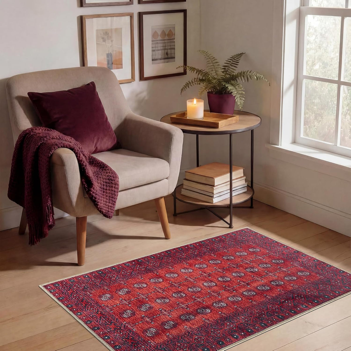 Keen Home Design Vintage Washable Entryway Rug, Non-Slip Low Pile, 2x3