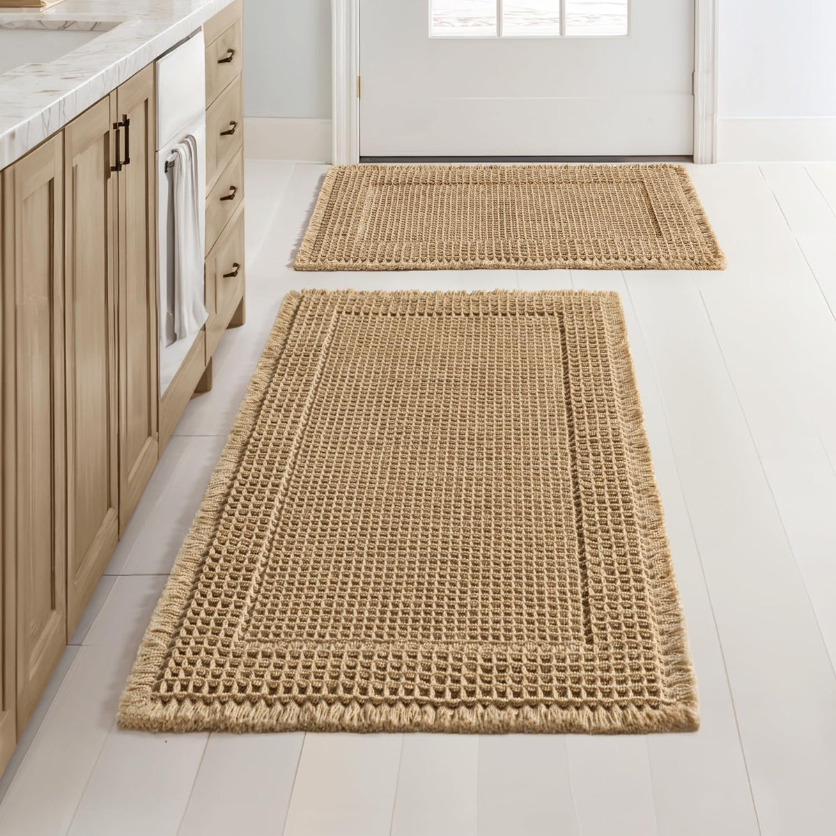 MIULEE Set of 2 Waffle Bathroom Rugs Boho Bath Mat Brown 18x30 Inch
