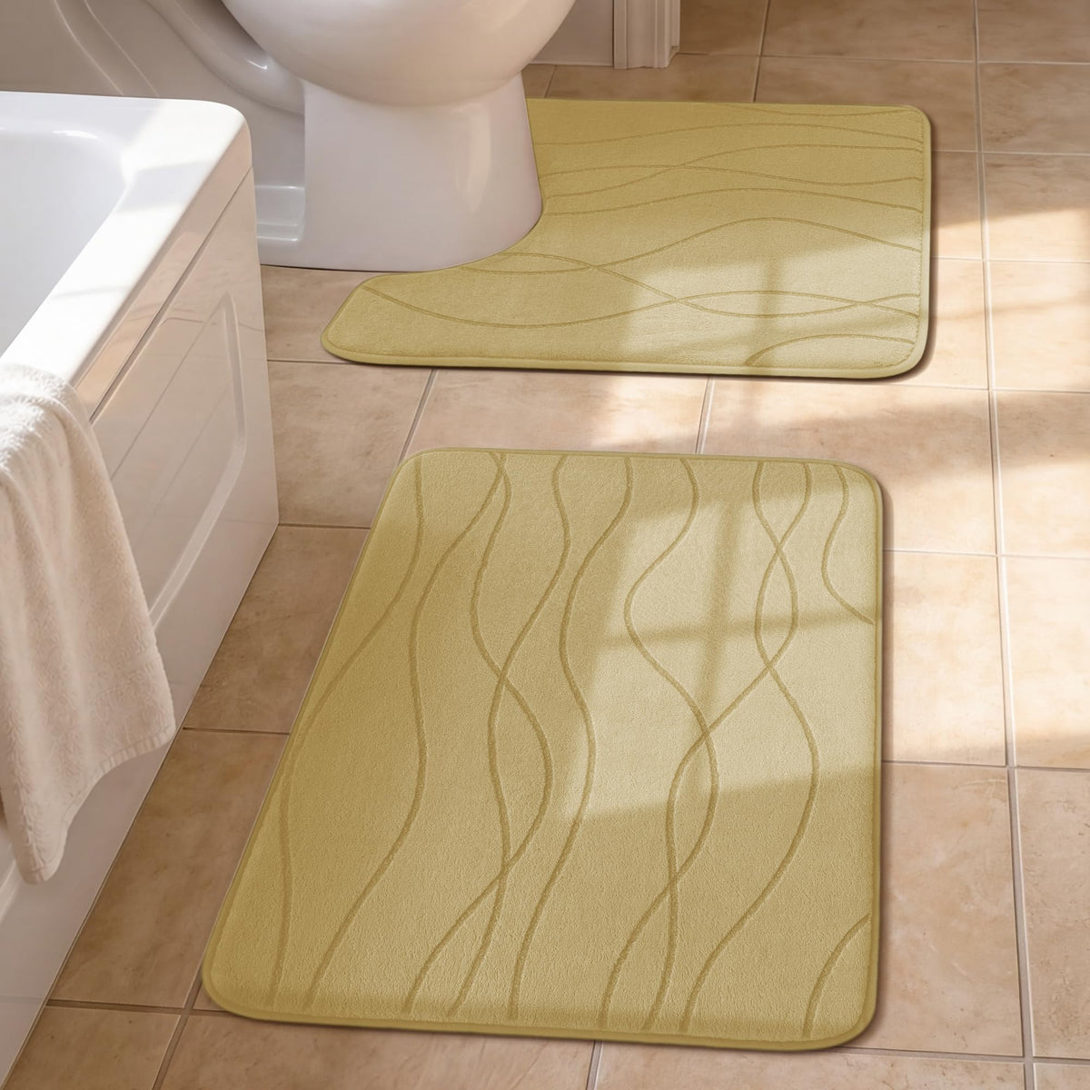 YIHOUSE Bathroom Rugs Set 5 Piece, Memory Foam Bath Mat Dark Grey