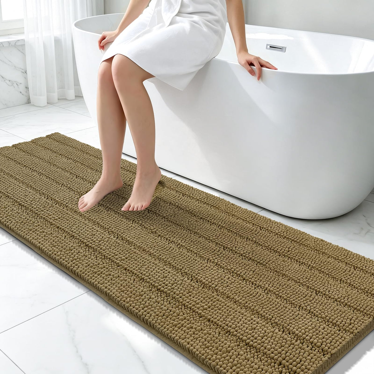 Bcoimo Small Bath Rug Mat,24x17 Chenille Non Slip Gray Bathroom Shower Mat