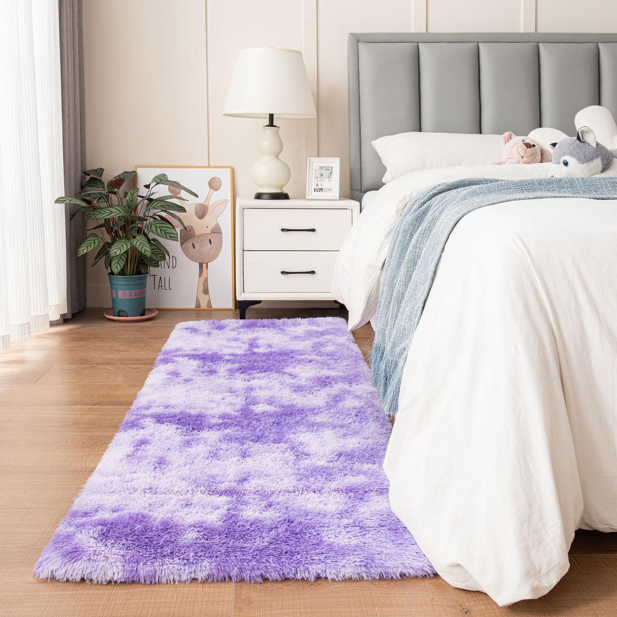 duduta Navy Blue Fluffy Plush Runner Rugs 2x6 ft Tie Dye Rectangle Shag Rug