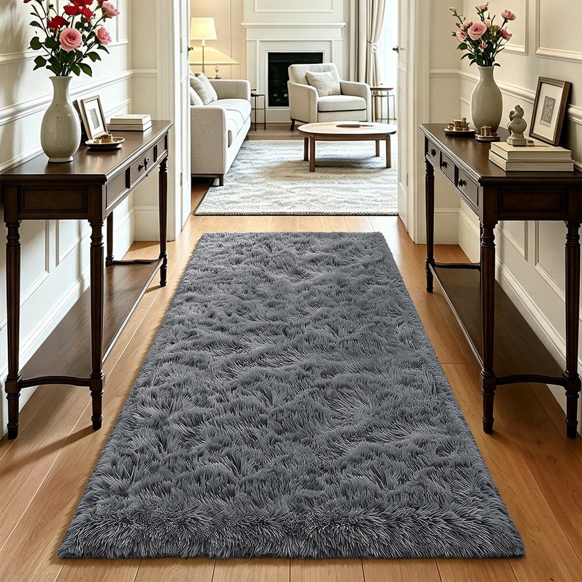 Beige 2x4 Area Rugs for Bedroom, Fluffy Shag Rug Small Rug Bedside Carpet