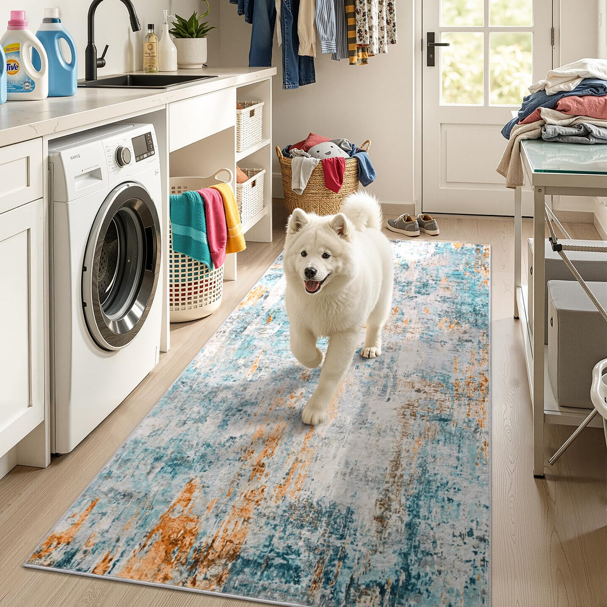 Ompaa 2x6 Rug Runners for Hallways Kitchen Runner Rug Non Slip Washable Grey Long Runner Rugs with Rubber Backing Soft Abstract Carpet Runner for Hallways, Kitchen, Bedroom, Bathroom, Entryway