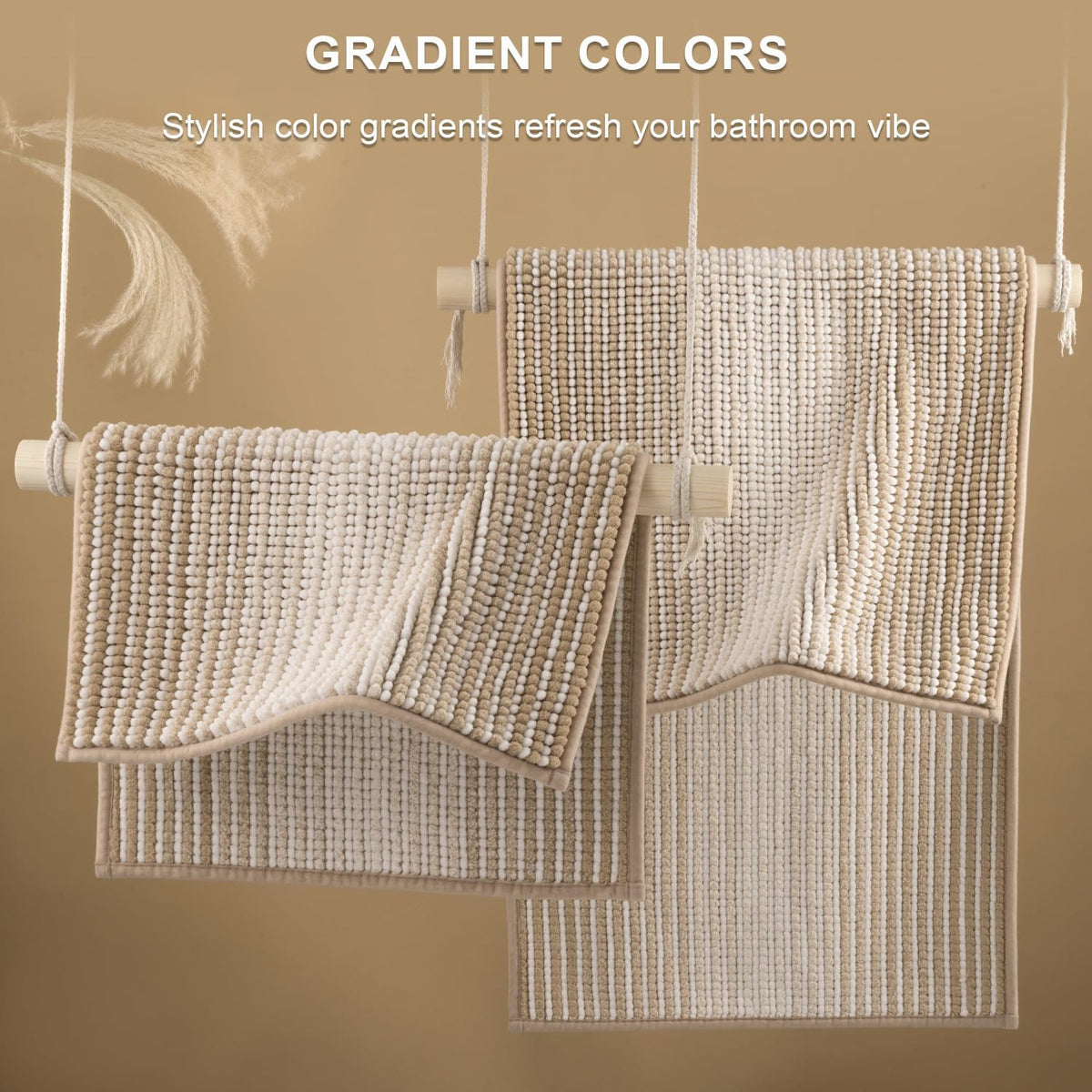 BSICPRO Bathroom Rugs Sets 2 Piece, Non Slip Boho Bath Mats, Beige