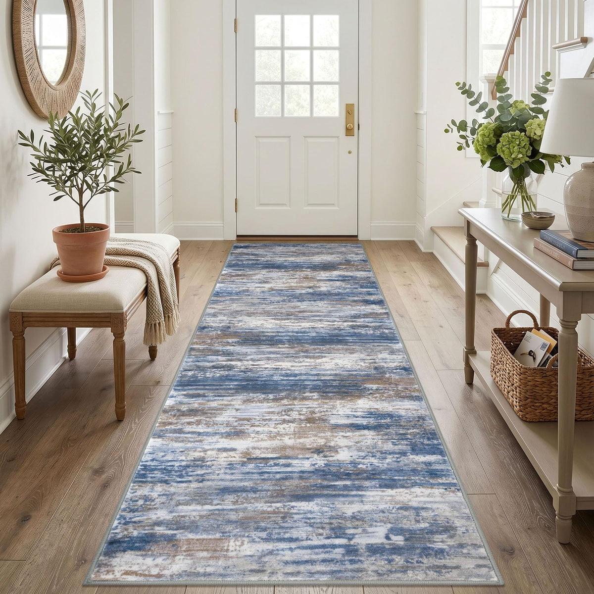 KOZYFLY Abstract Entryway Rug 2x3 Washable Door Mat Indoor Blue Beige
