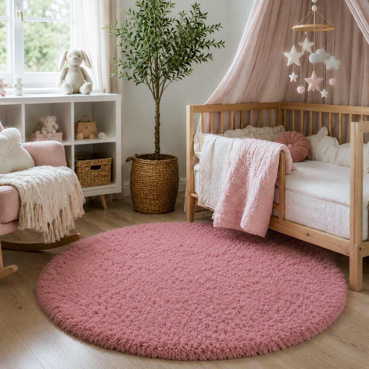 Baby Pink Fluffy Area Rug, Soft Washable, 2x5 Ft for Bedside