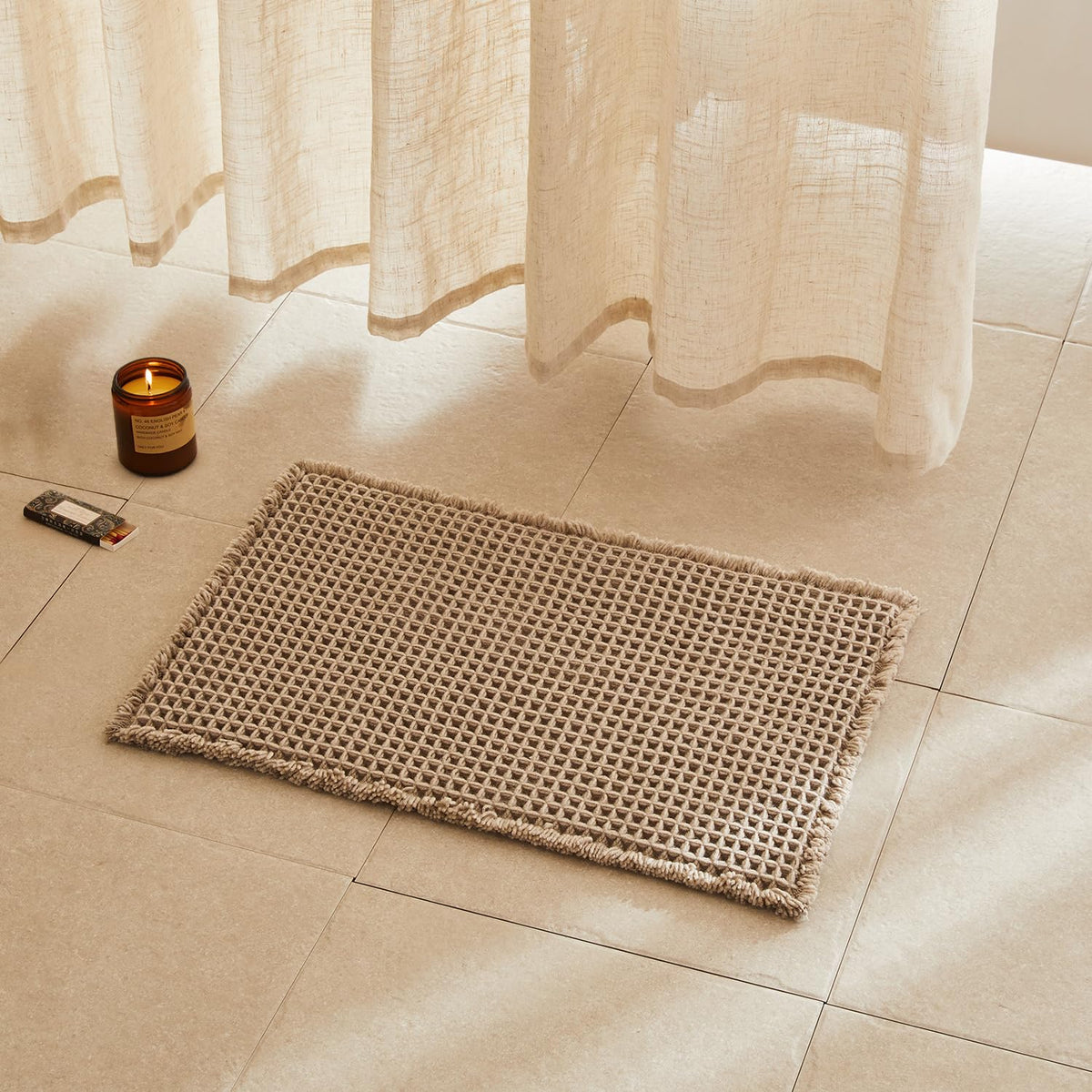 TYUU Waffle Bath Mat, Boho Bathroom Rugs Non Slip Washable, 30x20 Khaki
