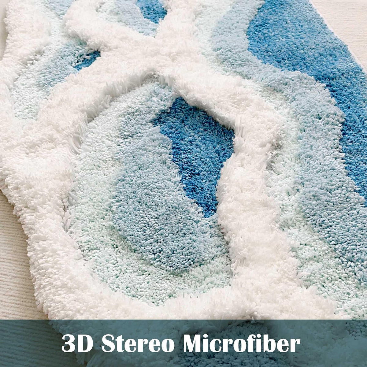 Soft Shag 3D Stereo Wave Moss Bedside Rug 20"×36" Cute Navy Blue Runner Rug Non Slip Washable Bathroom Rugs Bath Mats for Bedroom Bathroom Hallway Home Decor Indoor Doormat Shower Mat