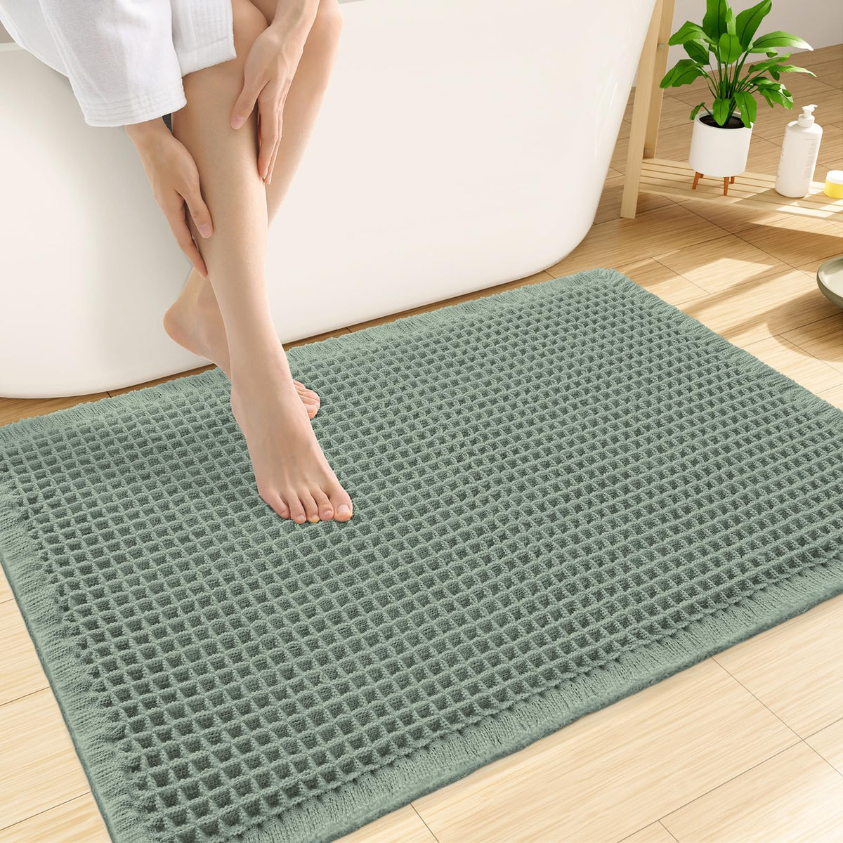 Smiry Waffle Bath Mat 30X20, Extra Soft Absorbent Bathroom Rugs, Brown