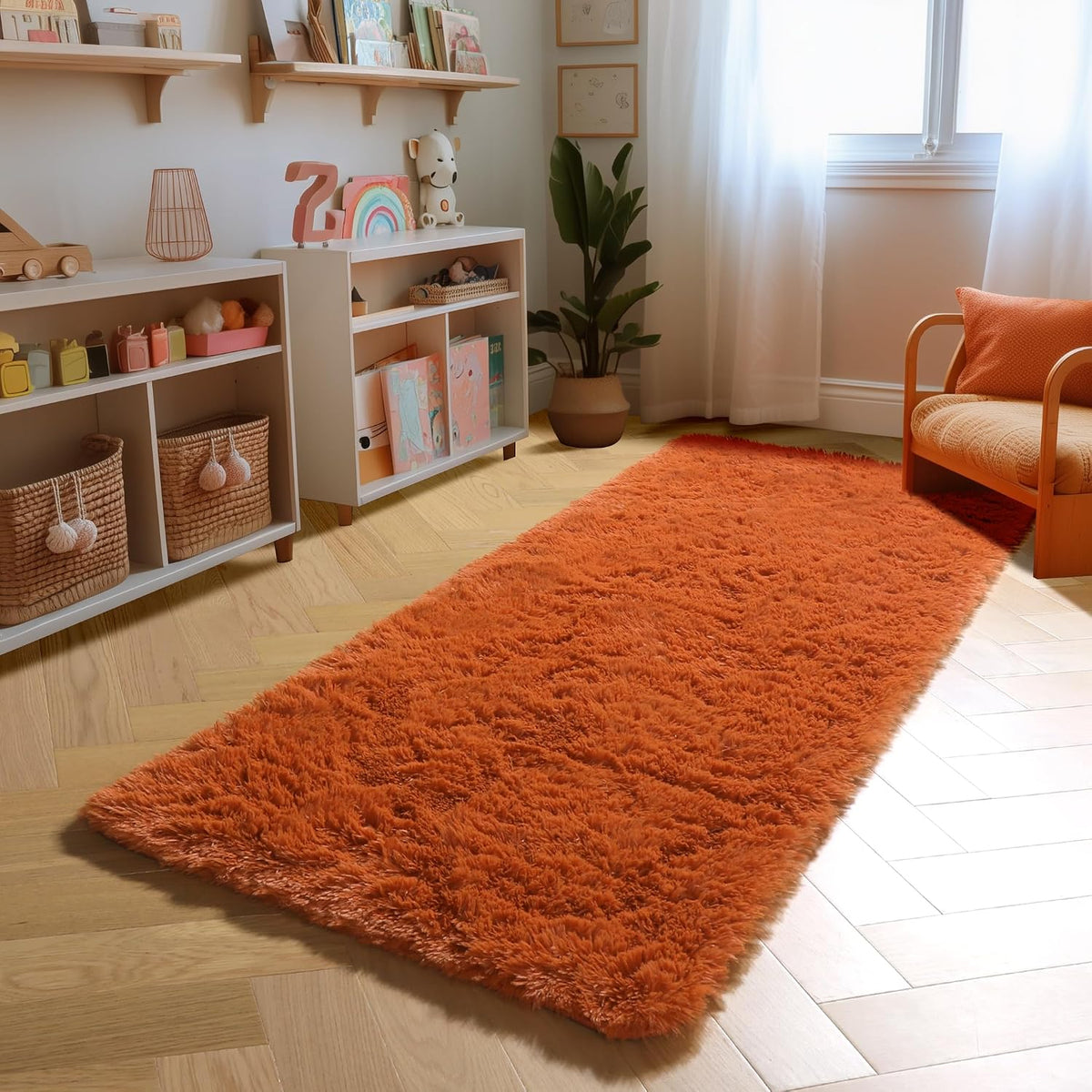 Amdrebio Burnt Orange Fall Shag Runner Area Rug 2x6 for Bedroom Living Room