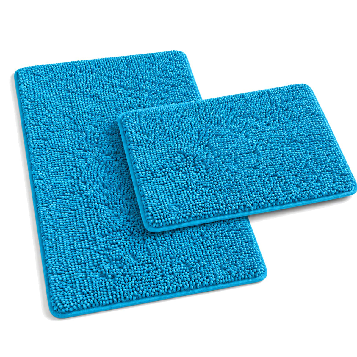 RUN HELIX Bathroom Rugs Set 2 Piece Thick Chenille Bath Mats, Soft Quick Dry Plush Absorbent Bath Rugs with Non-Slip PVC Backing, 32x20+24x16 Inch Black