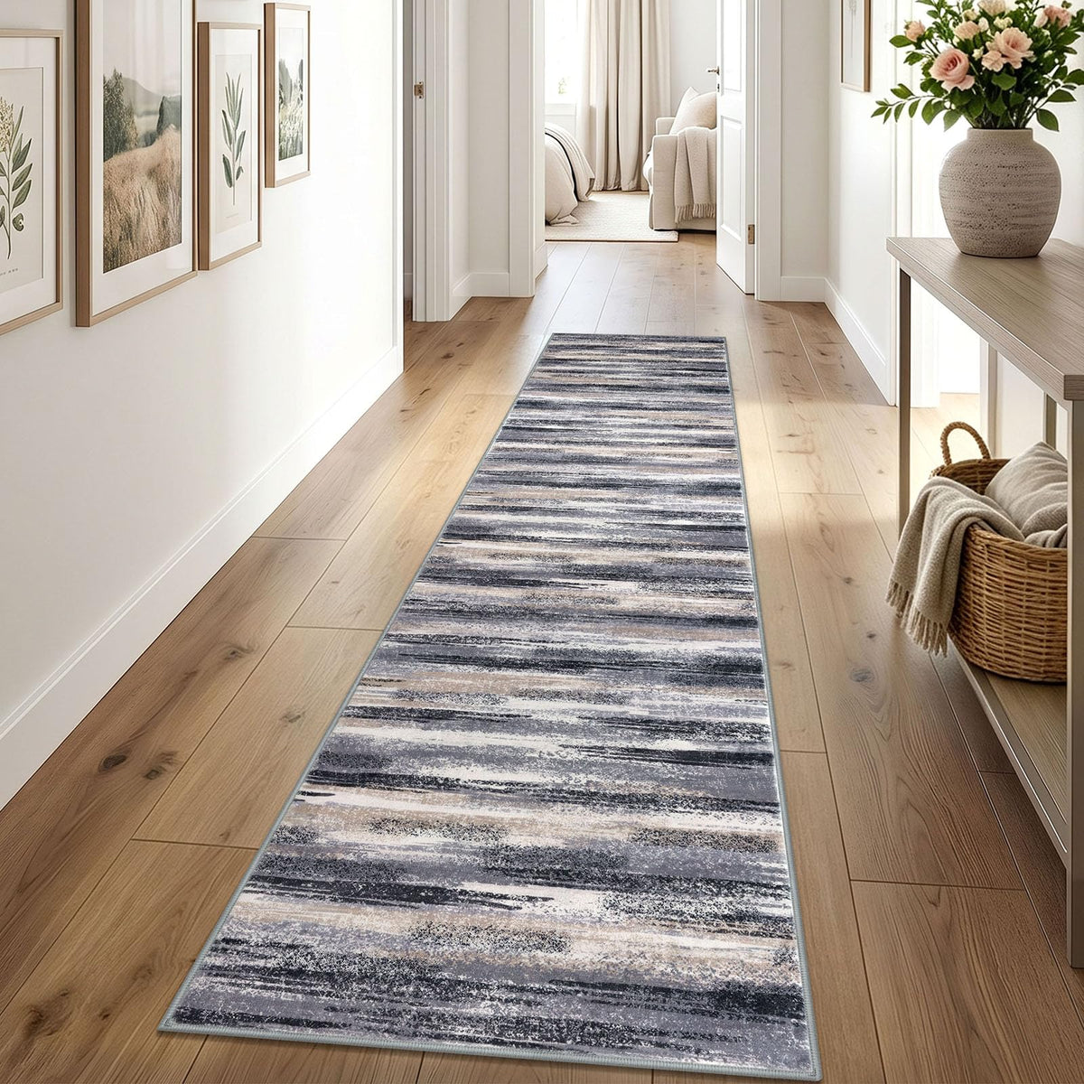 Lansny Abstract Washable 2x6 Runner Rug Non Slip Runners for Hallway