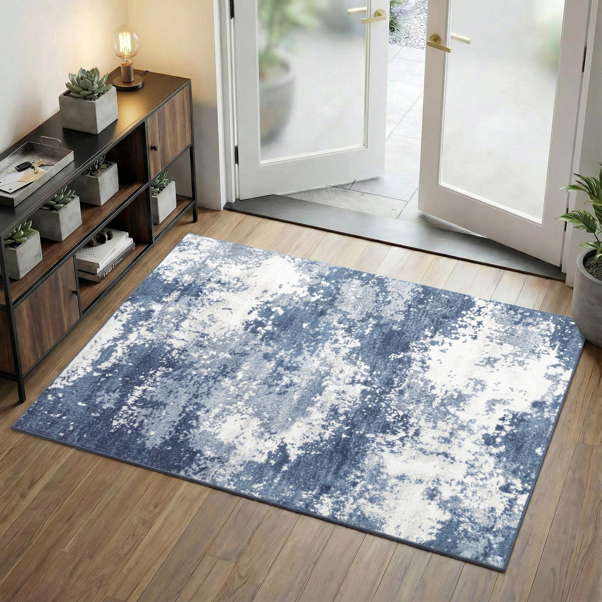 Entryway Rug 2x3 Grey Door Mat Indoor Entrance 24x36, Washable Small Throw Rugs for Kitchen Floor, Entry, Front Door, Bedroom Bedside, Non-Slip Low Pile Stain & Fade Resistant, Abstract Gray