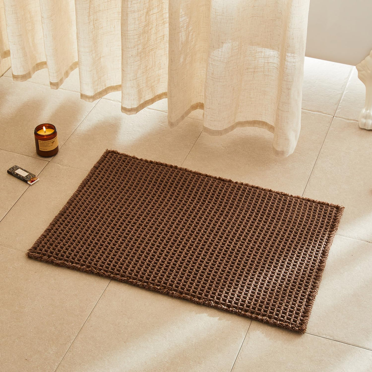 TYUU Waffle Bath Mat, Boho Bathroom Rugs Non Slip Washable, 30x20 Khaki