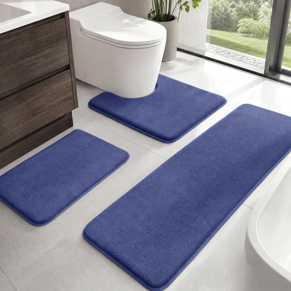 HUXMEYSON Bathroom Rugs Sets 3 Piece, Non-Slip & Quick Dry Bath Mat Set, Ultra Soft Velvet Bath Rugs for Bathroom, Toilet and Shower Floor, Grey