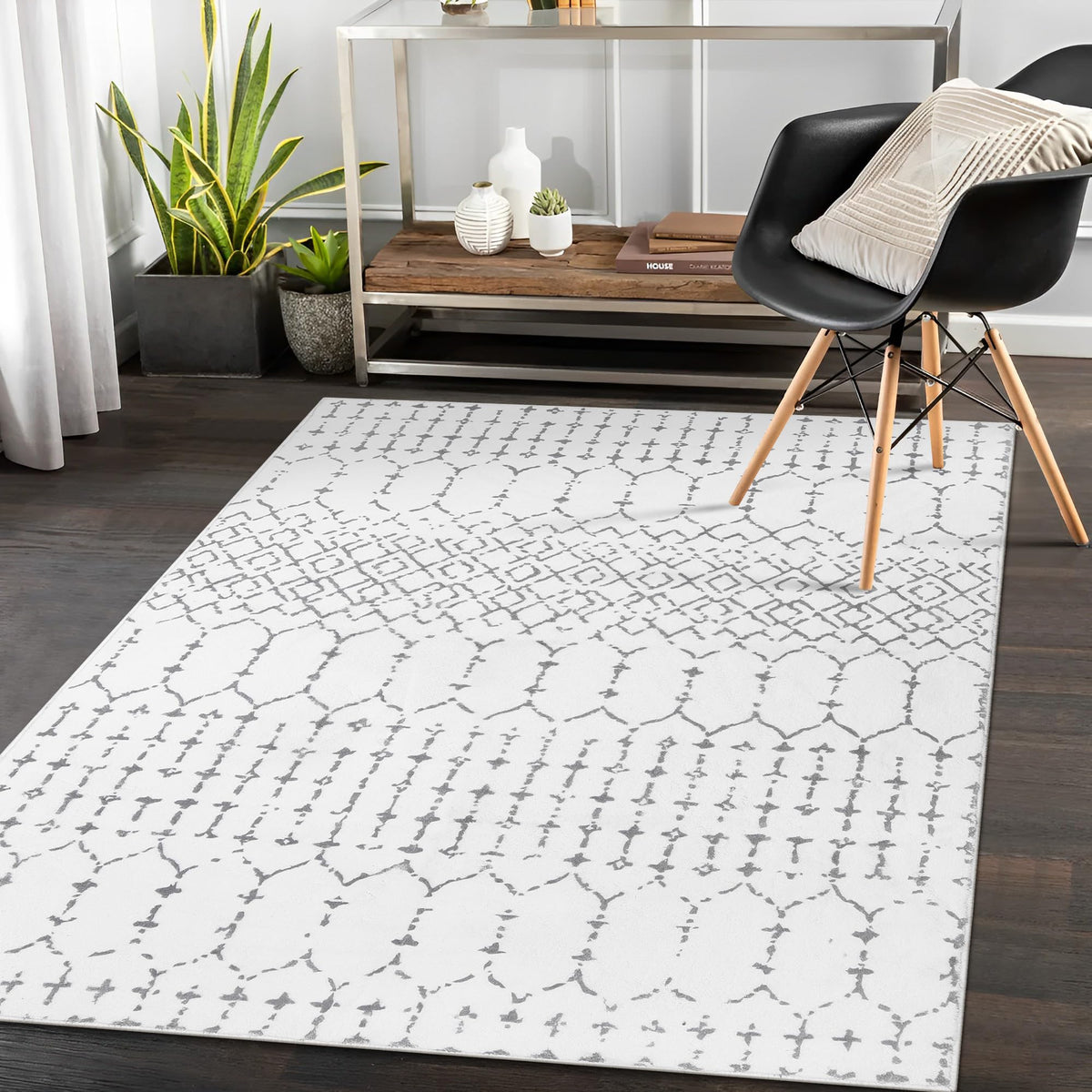 Lahome Moroccan Indoor Rugs for Entryway 2x3 Area Rug Non-Slip Backing Washable Inside Door Mats Low-Profile Throw Soft Rugs for Bathroom, Geometric Print Distressed Blue Rug for Kitchen Bedside Hana