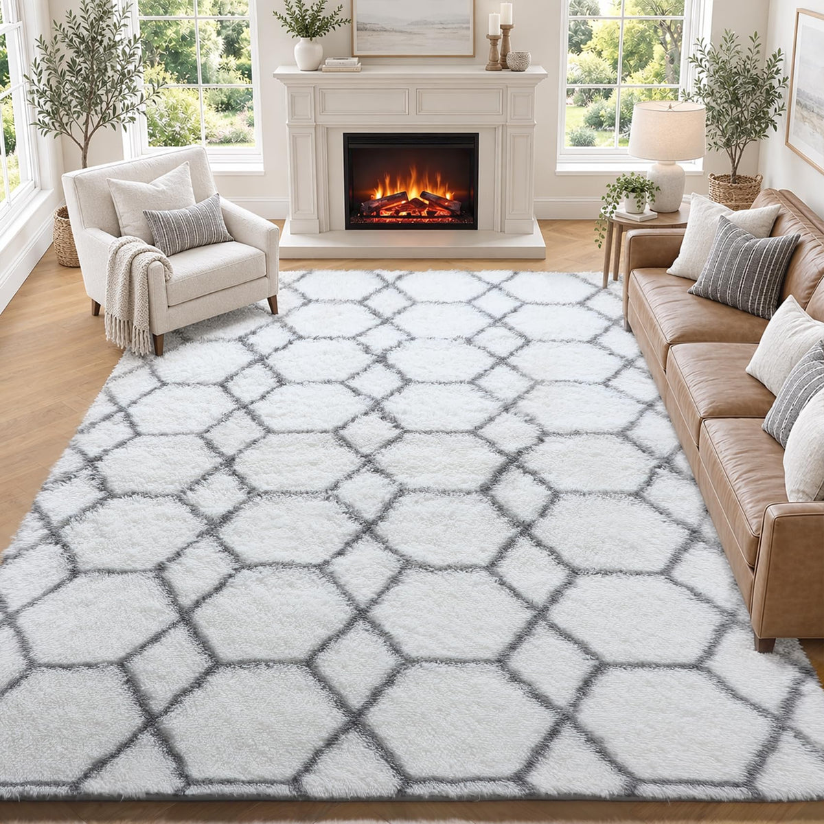 White Runner Rugs for Bedroom Living Room, Fluffy 2x6 Bedside Soft Area Rug