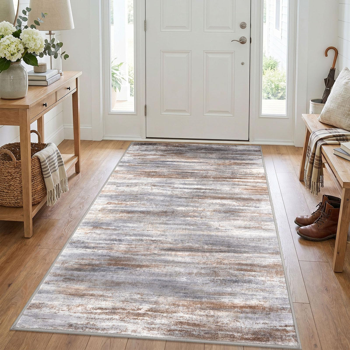 KOZYFLY Abstract Rugs for Entryway 2x3 Washable Small Area Rug Grey-Blue