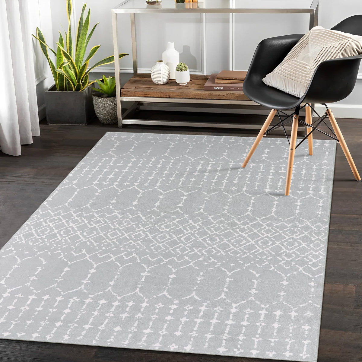 Lahome Moroccan Indoor Rugs for Entryway 2x3 Area Rug Non-Slip Backing Washable Inside Door Mats Low-Profile Throw Soft Rugs for Bathroom, Geometric Print Distressed Blue Rug for Kitchen Bedside Hana