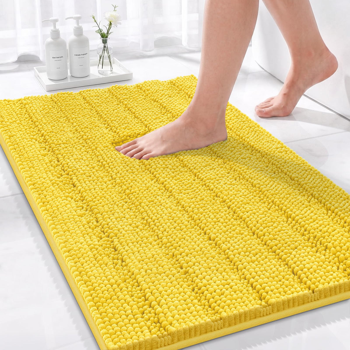 Bcoimo Small Bath Rug Mat,24x17 Chenille Non Slip Gray Bathroom Shower Mat