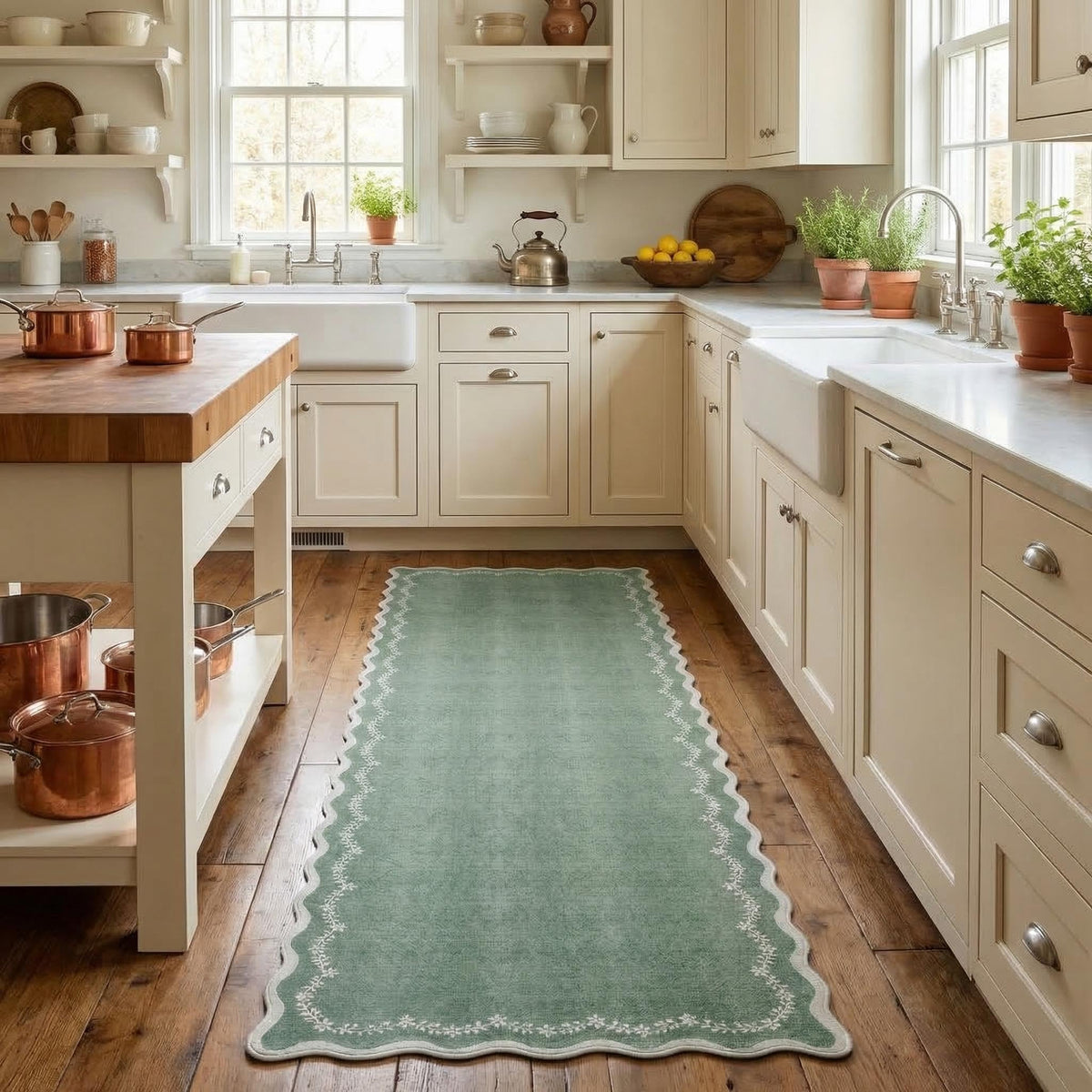 GarveeHome 3x5 Scalloped Washable Area Rug Non Slip Bedroom Entryway Rug