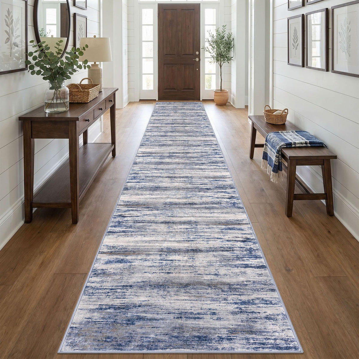 KOZYFLY Abstract Rugs for Entryway 2x3 Washable Small Area Rug Grey-Blue