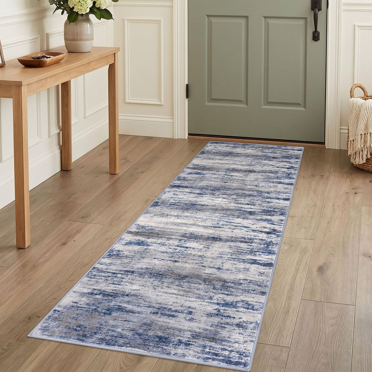 KOZYFLY Abstract Entryway Rug 2x3 Washable Door Mat Indoor Blue Beige