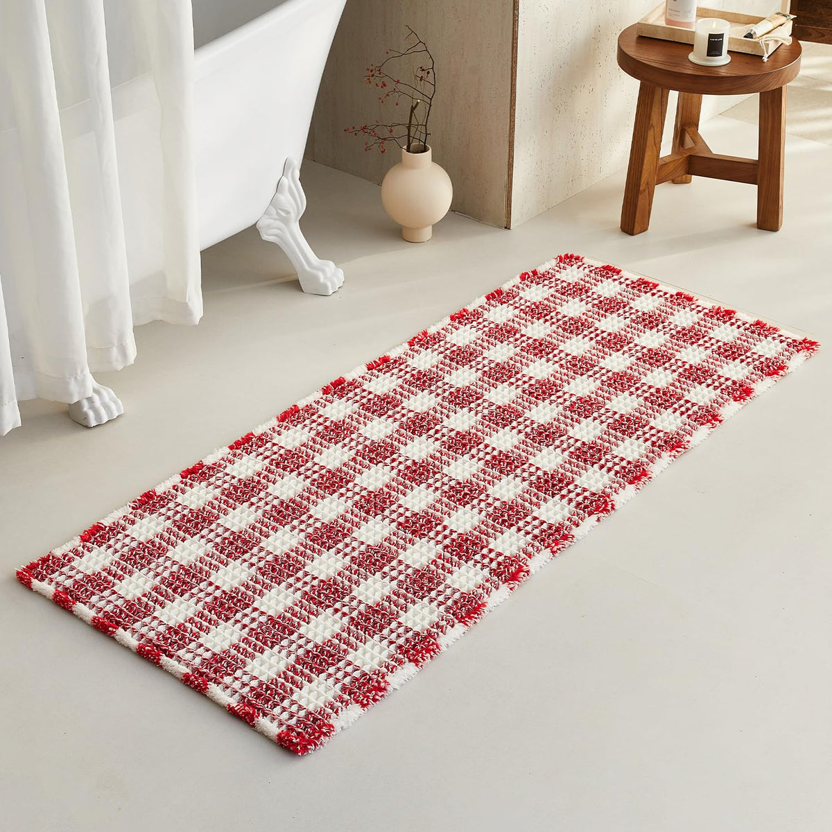 TYUU Waffle Bath Mat, Boho Bathroom Rugs Non Slip Washable, 30x20 Khaki
