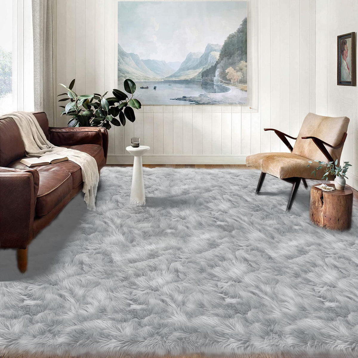 Latepis White Sheepskin Rug 2x3 Faux Fur Sheepskin Rug for Living Room Fluffy Washable Rugs for Bedroom Luxury Room Decor Furry Rugs Rectangle